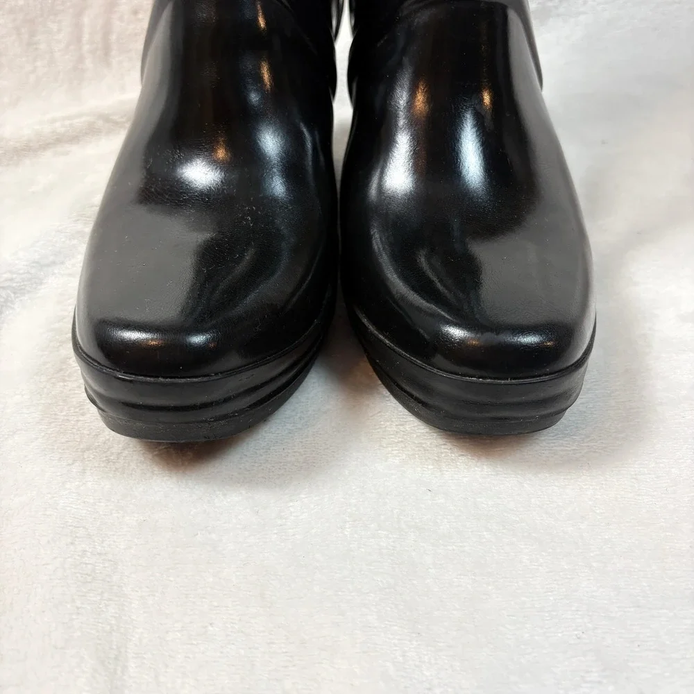 Hunter Kellan Mid Wedge Rain Boots Womens 10 Black Good Glossy Waterproof